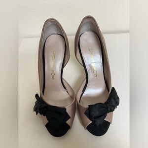 Caparros Beige Peep Toe Heels with Black Bow